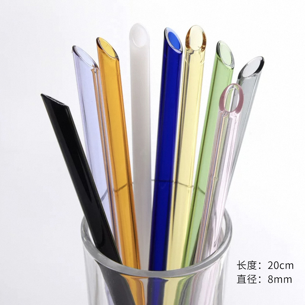 Envases perforados de vidrio puntiagudo color de paja resistente a altas temperaturas leche perla tienda de té jugo bebida paja
