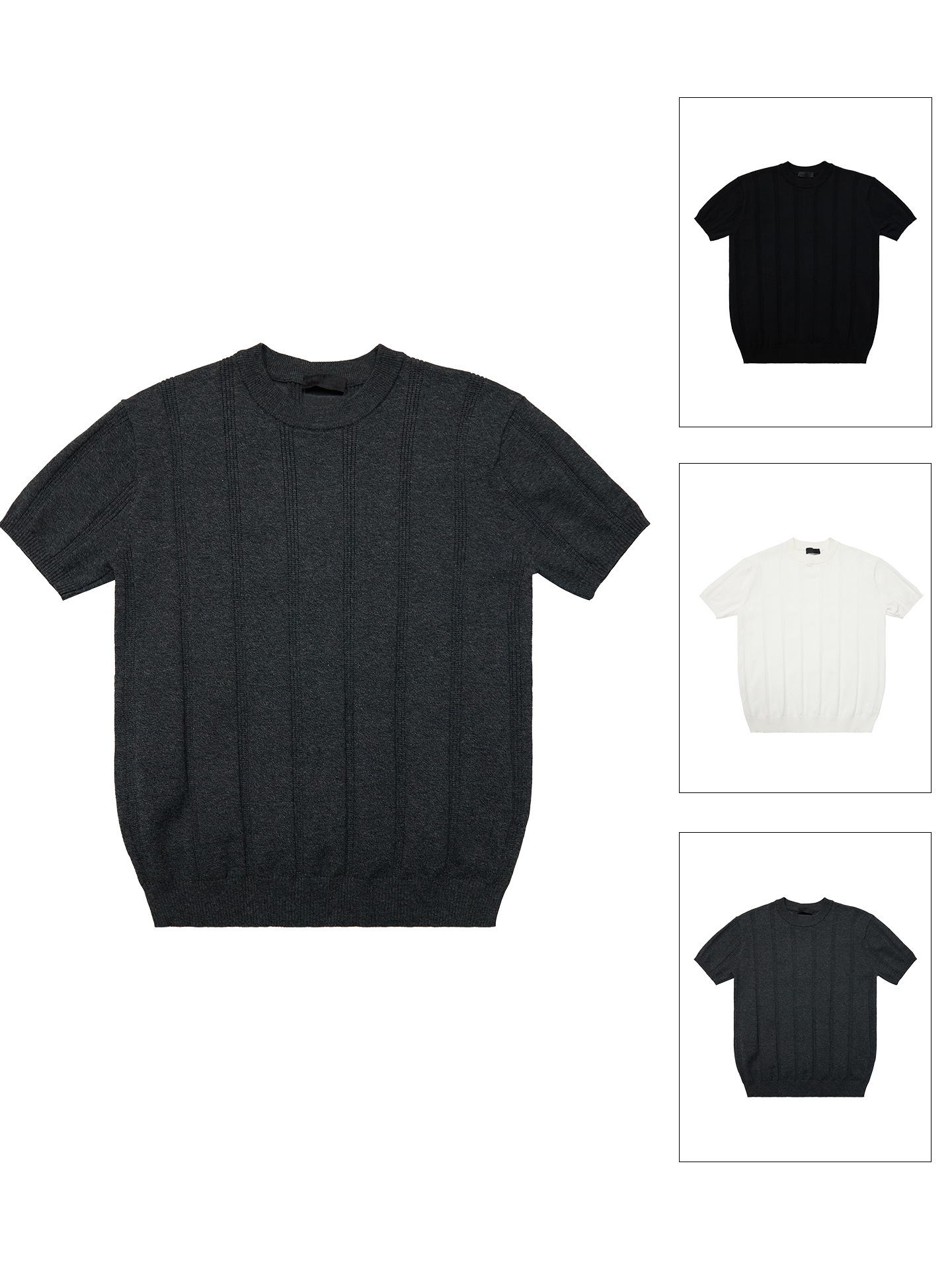 Row Old Money Light Luxury Jacquard Vertical Texture Casual Versatile Solid Color Round Neck Short Sleeve T-Shirt Knitted Tee Unisex
