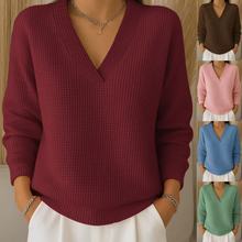 欧美跨境亚马逊秋季新款女装休闲宽松时尚纯色华夫格长袖套头上衣