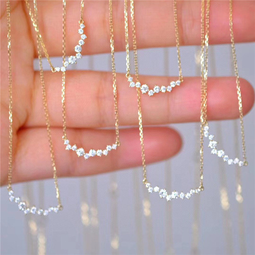 S925 sterling silver gold-plated smile necklace for women simple fashion inlaid zircon full diamond clavicle chain pendant