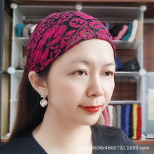 蕾丝拼接宽发带夏季布艺弹力发套遮白发包头巾饰品女头箍格纹镂空