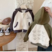 秋装儿童新款外套帅气男帽衫卡通恐龙印花开衫卫衣中小童外套上衣