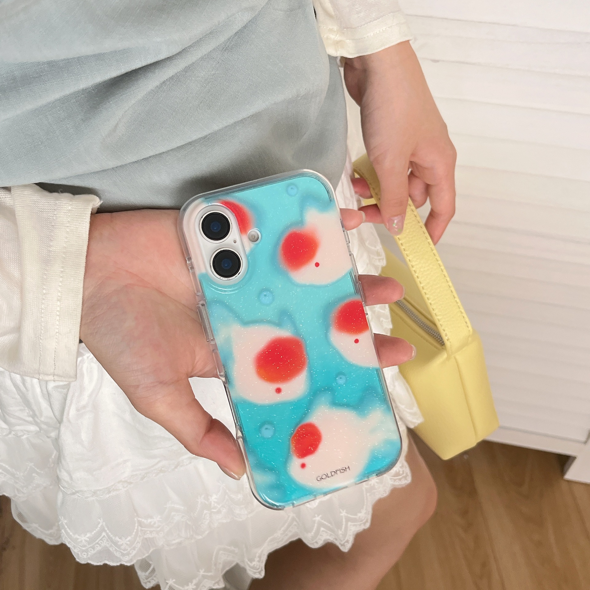 Pez cabeza grande burbuja azul translúcida coreana para Apple 15/16 funda para teléfono móvil 15ProMax nicho 14 femenino 13 nuevo 16P