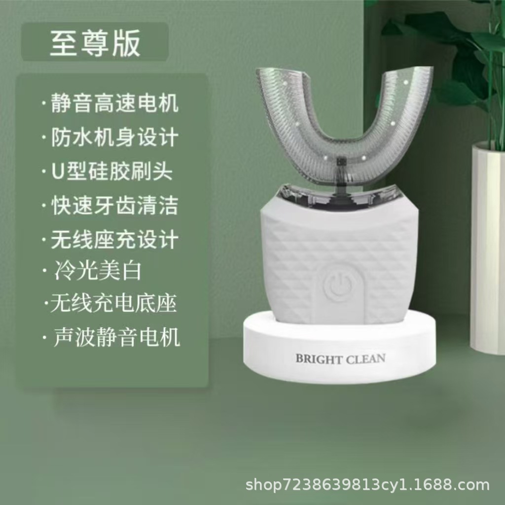 Cepillo de dientes eléctrico transfronterizo en forma de U para adultos onda sonora de cabello suave para mujeres y hombres aparatos de belleza de dientes lavado con agua de cuerpo entero limpiador de dientes automático de carga