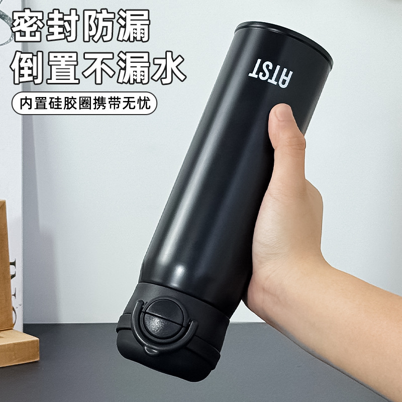 简约纯色男女手提车载保温杯 弹跳盖真空双层直身杯商务礼品水杯|undefined