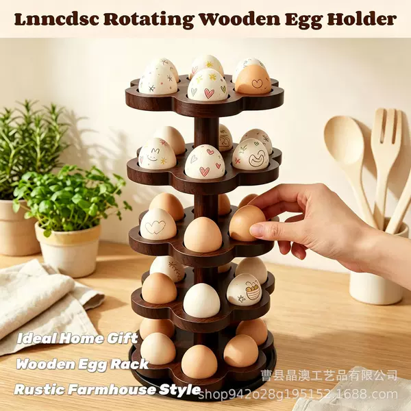 Cross-border wooden egg tray 360 ° Rotating egg rack for kitchen countertop, egg storage rack, rustic farmhouse egg organizer