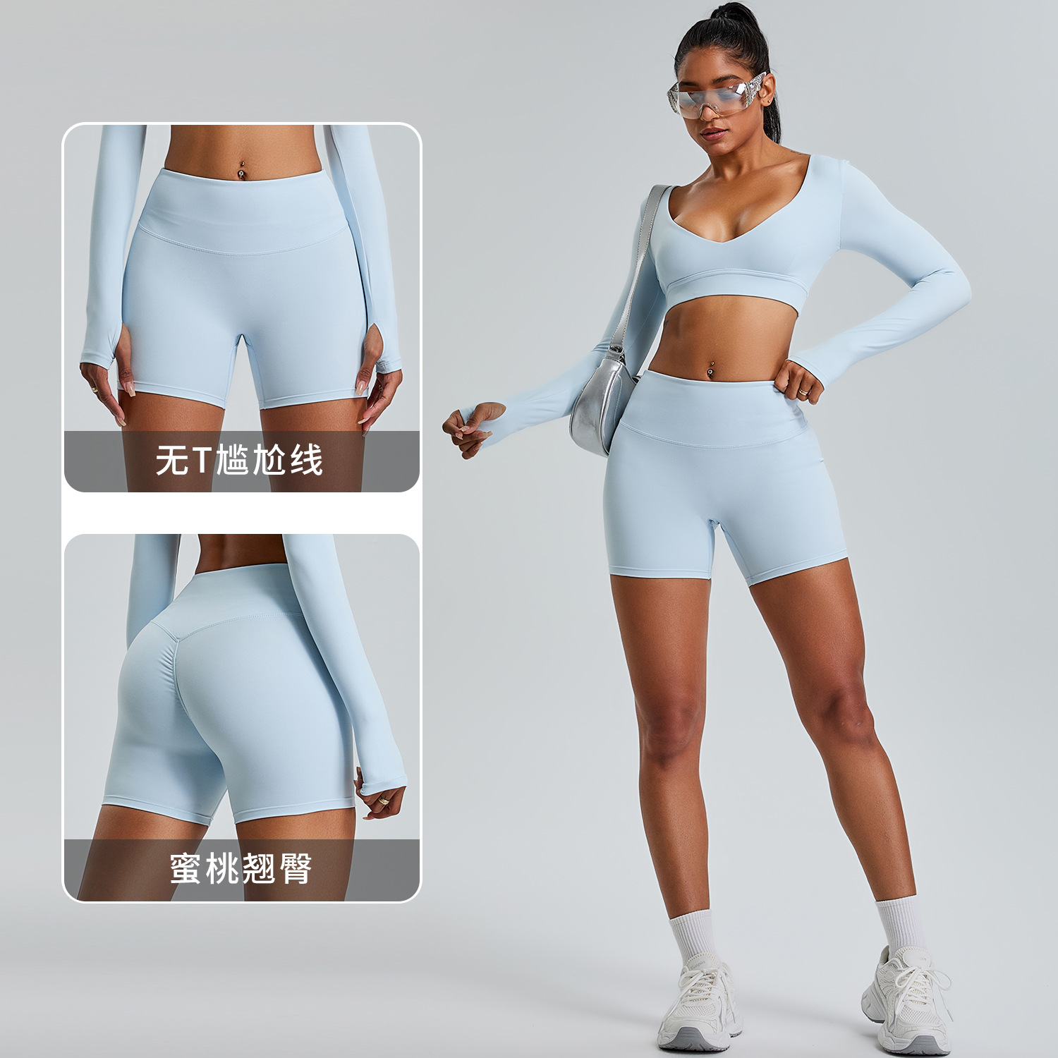 Nuevos pantalones cortos de yoga de cintura alta y abdomen cepillados transfronterizos, pantalones cortos deportivos de cadera de melocotón, pantalones deportivos de secado rápido