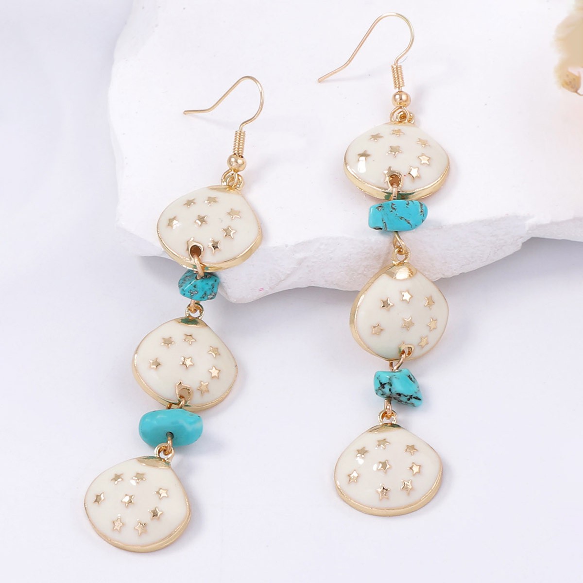 turquoise, Zinc alloy Material Geometric, Star Pattern All Seasons Season 1 Pair Vintage Style Geometric Star Enamel Turquoise Zinc Alloy Drop Earrings