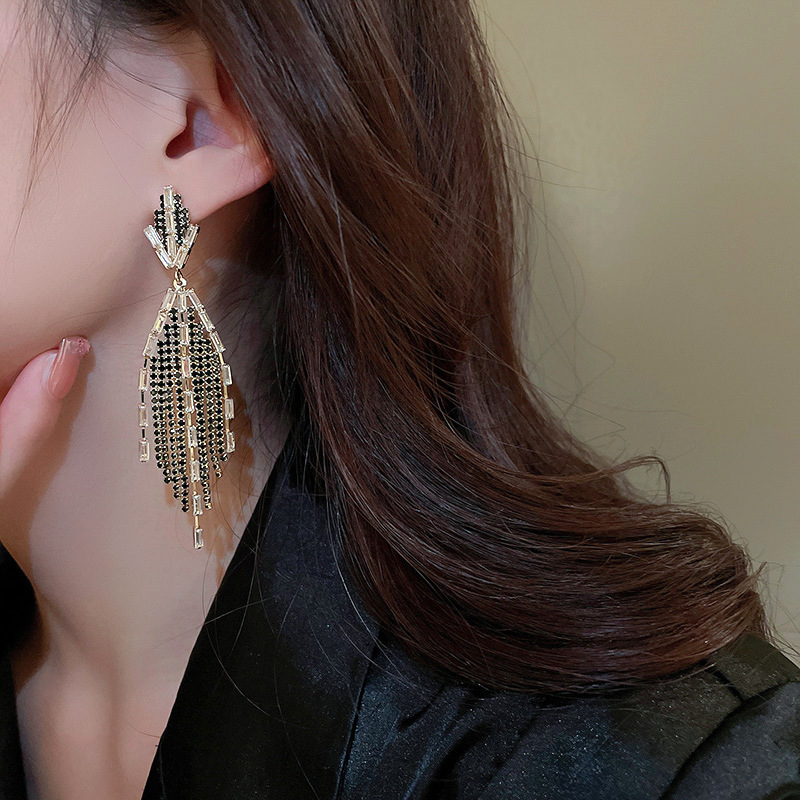Fashion Tassel Copper Plating Inlay Rhinestones Zircon Drop Earrings 1 Pair