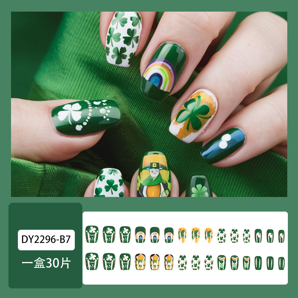 Comercio exterior arco iris lucky tetrahedron manicure San Patricio viento desgaste de uñas 30 piezas de parche de uñas