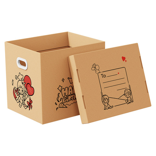 Cartoon Patterned Leather Paper Box with Lid File Archive Box Home Storage Organizer
