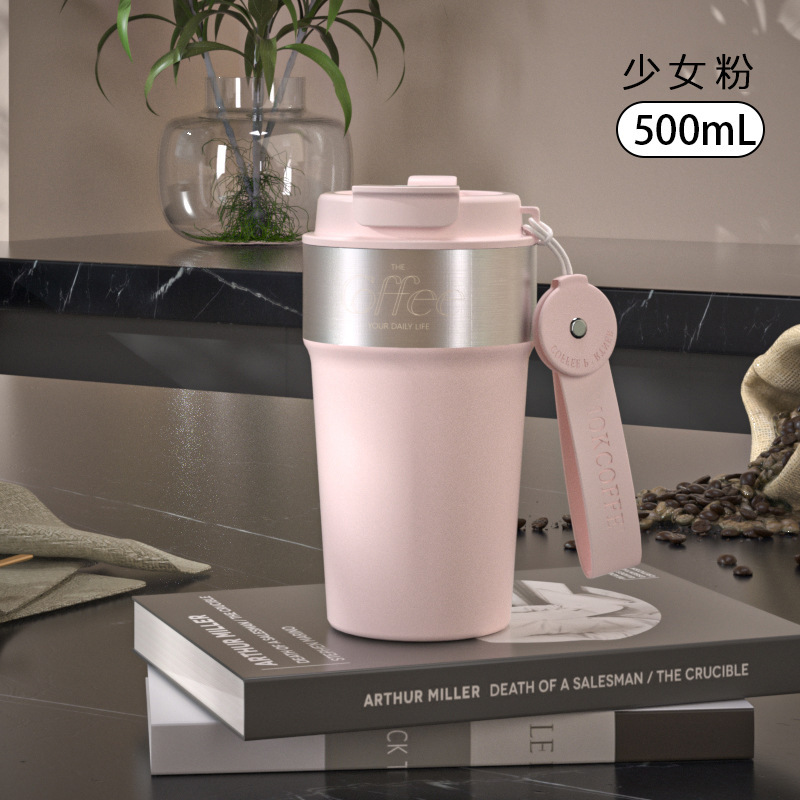 セラミック 316L 肥厚ステンレス鋼高価値ダブルドリンクコーヒーカップシンプルなファッションストローカップポータブルカーカップ|undefined
