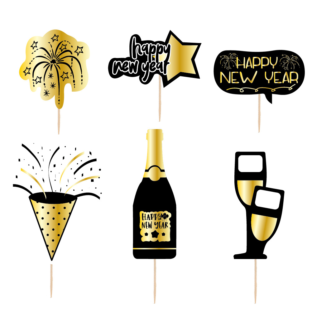 Inserción de tarjeta de año nuevo papel de giling Año nuevo botella de vino pastel bandera inserción al por mayor colgante de Navidad Inserción de tarjeta de pastel de Año Nuevo