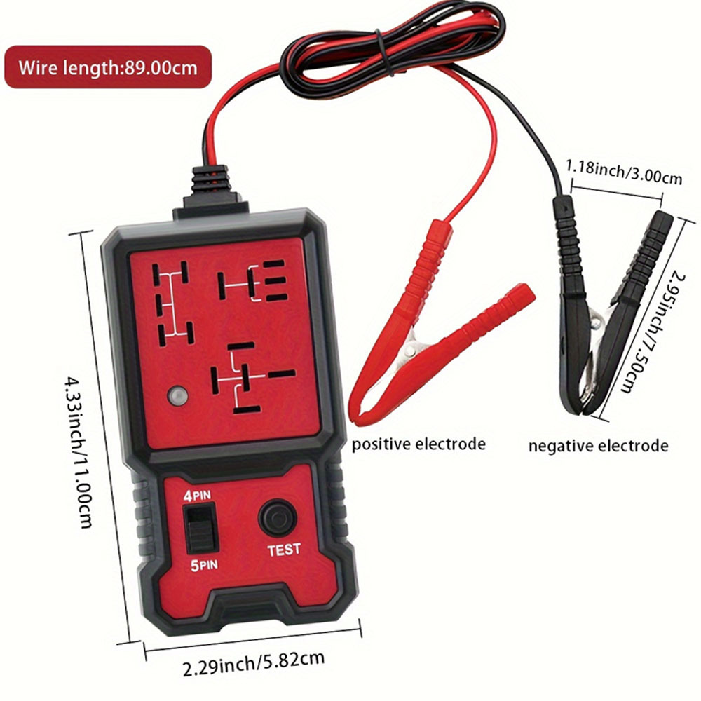 12V Automatic Relay Tester - Suitable for 4-Pin and 5-Pin Relays - Lightweight with Battery Clamp