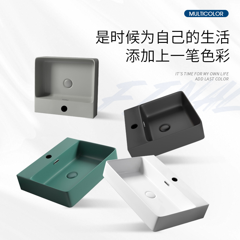 Mesa nórdica lavabo hogar cerámica cuadrado verde oscuro lavabo gran tamaño lavabo único baño