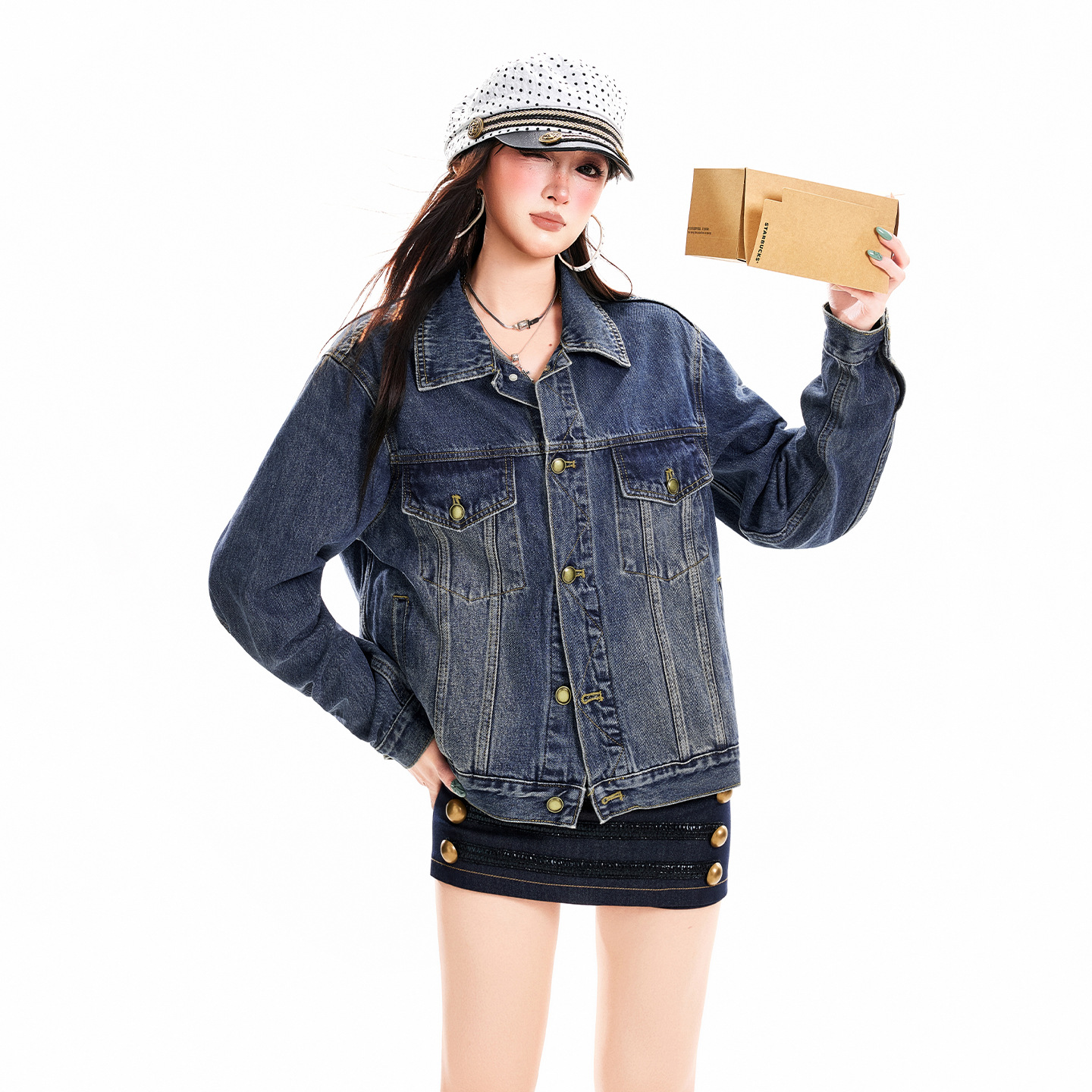 Women's cross-border denim jacket, loose fit, American style, distressed wash, 2026 flap, retro blue coat, by Yichun