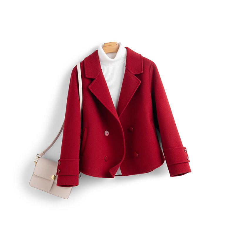 秋冬の新型の100% ウールの両面はコートのスーツの女性の短いタイプの修身のヘボン風の小さい背が高くて、百合があります。