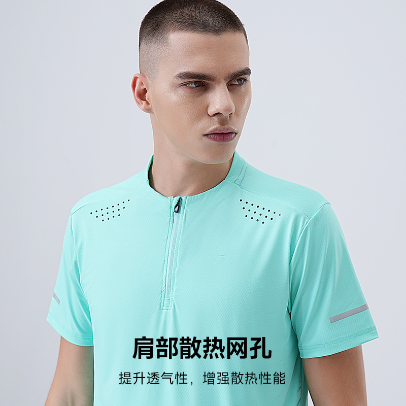 Deportivo delgado acondicionamiento físico hielo veloz ropa seca hombre verano maratón transpirable agujero transpiración camiseta de cuello redondo