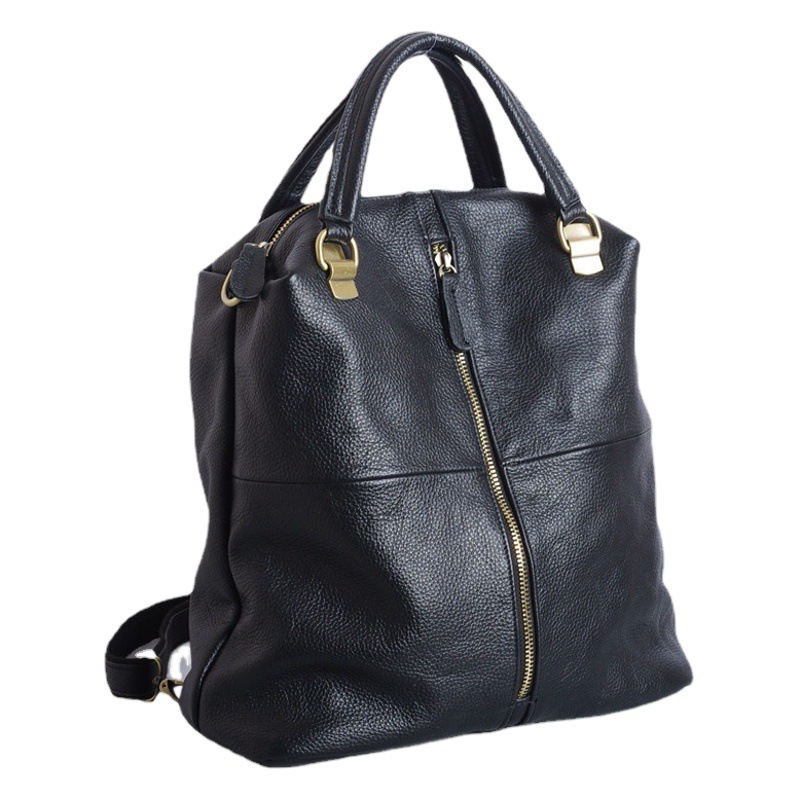 トップ層牛革本革リュックサックファッションファッションファッションバッグの大きい女性カバンは黒で柔らかいです。