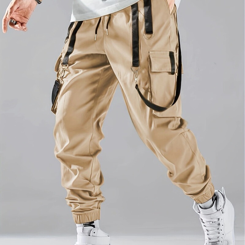 2024 Autumn/Winter New Men's Fashion Long Pants Amazon Cross-Border Trade Webbing Cargo Pants Drawstring Sports Long Pants