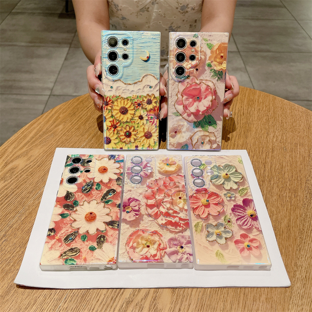 Blaulicht Strass Blumen Handyhülle Für Samsung S25 Ultra_voghion.com