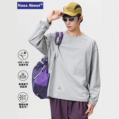 NASA纯色男士长袖t恤衫春秋季2025新款潮牌圆领套头速干打底T恤衫