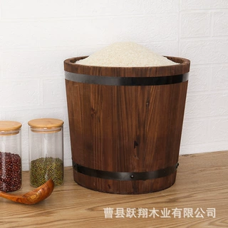 木质谷物罐 家用五谷杂粮收纳木桶家用木质米桶 杂粮密封木桶