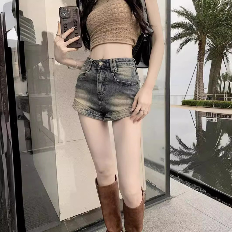 Summer Denim Shorts 2026 Women's Retro Stretchy American-Style Sexy Hip-Hugging Vintage A-Line Hot Pants Slimming Summer Denim Shorts 2026 Women's Retro Stretchy American-Style Sexy Hip-Hugging Vintage A-Line Hot Pants Slimming
