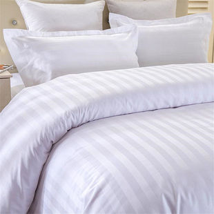 Thickened Hotel Bedding Pure White Stripesd Satin Quilt Cover Farmhouse B&B Hotel Single Quilt Cover