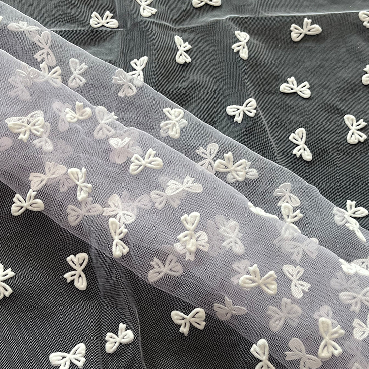 2025 nuevo gaza de malla blanco en relieve tela de malla primavera y verano mariposa ropa infantil tela para niñas