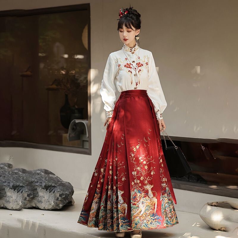 Autumn and Winter Ming-made Weaving Gold Makeup Flower Horse-faced Skirt Hanfu suit Women's Embroidery Heavy Industry Toasting Clothing Adult New Year's Clothing Ancient Clothing