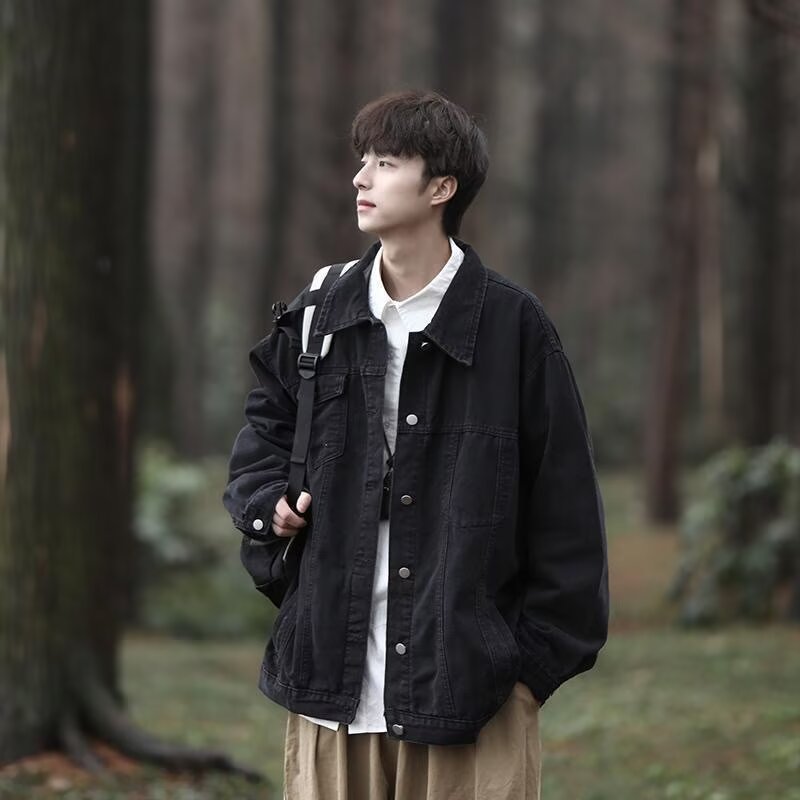 Japanese denim men's trend demi-season jacket for leisure
