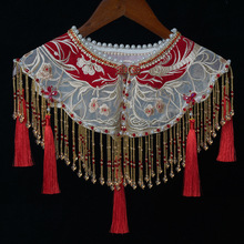 新款红色云肩汉服明制手工串珠流苏披肩珍珠领国风汉服马面裙云肩