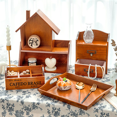 Zakka retro wooden desktop storage box home living room storage wooden box office desk multifunctional drawer cabinet