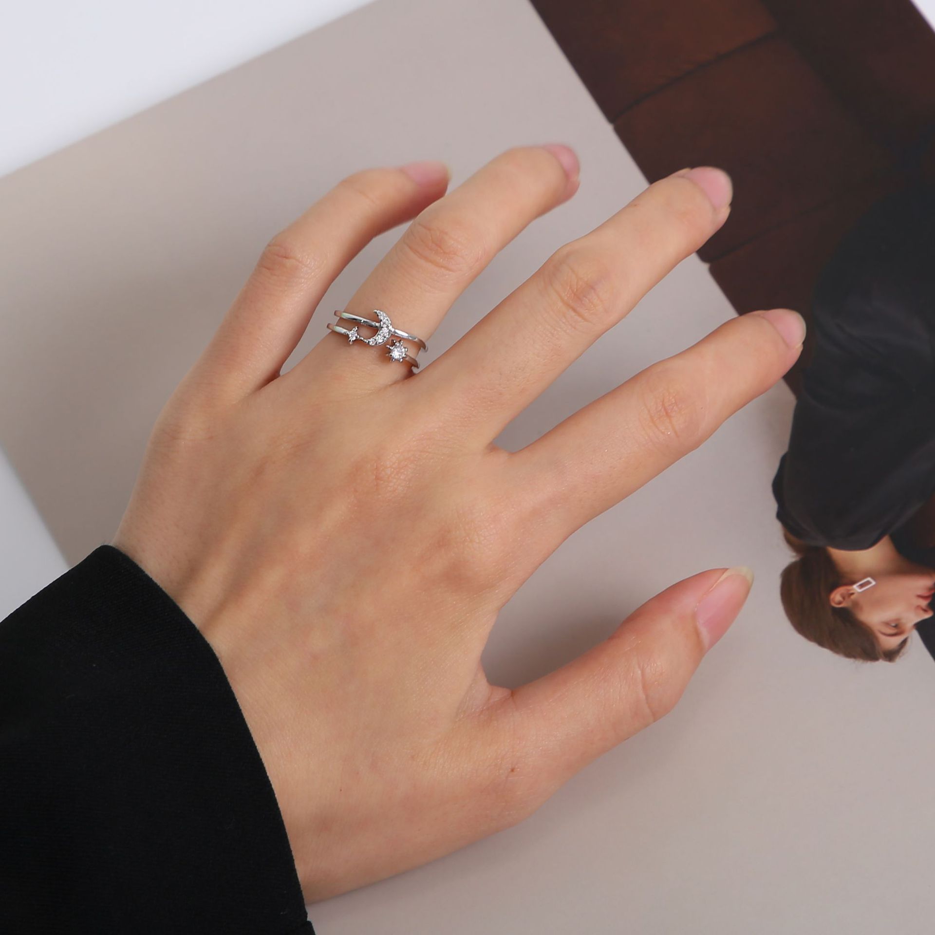 Ring Xingyue double-layer cross open single ring ins cold style simple single ring female index finger ring_voghion.com