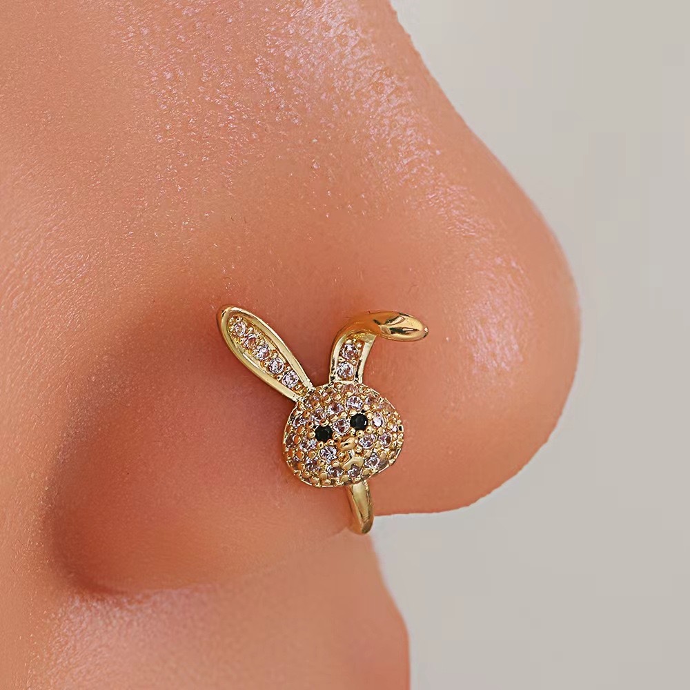 Diamond Studded Heart Rabbit Nose Ring Set Fashion Jewelry_voghion.com