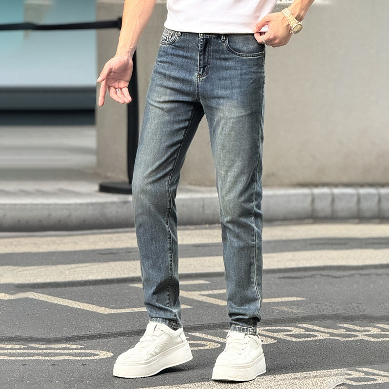 Men's Light Luxury Casual Spring and Summer Breathable Washed Denim Jeans, Slim Fit Straight Leg, Comfortable Stretchy Men's Pants, Trendy Men's Wear