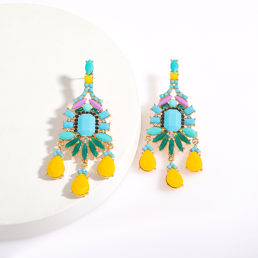 Color Drop Water Diamond Retro Resin Earrings Wholesale Jewelry Nihaojewelry display picture 7