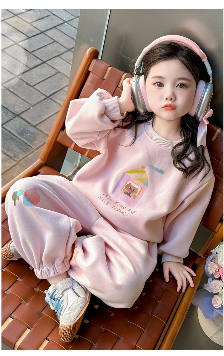 Girls Cartoon Printing Set 2025 Autumn New Children's Korean Version Sweater Sweatpants Long-sleeved Knitted Two-piece Set Trendy_voghion.com