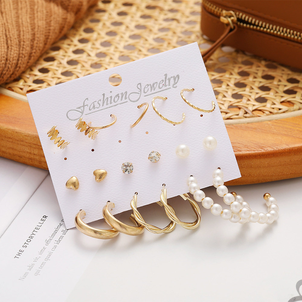 New Creative Simple Fashion Temperament Twist Pearl Earrings 9-piece Set display picture 5