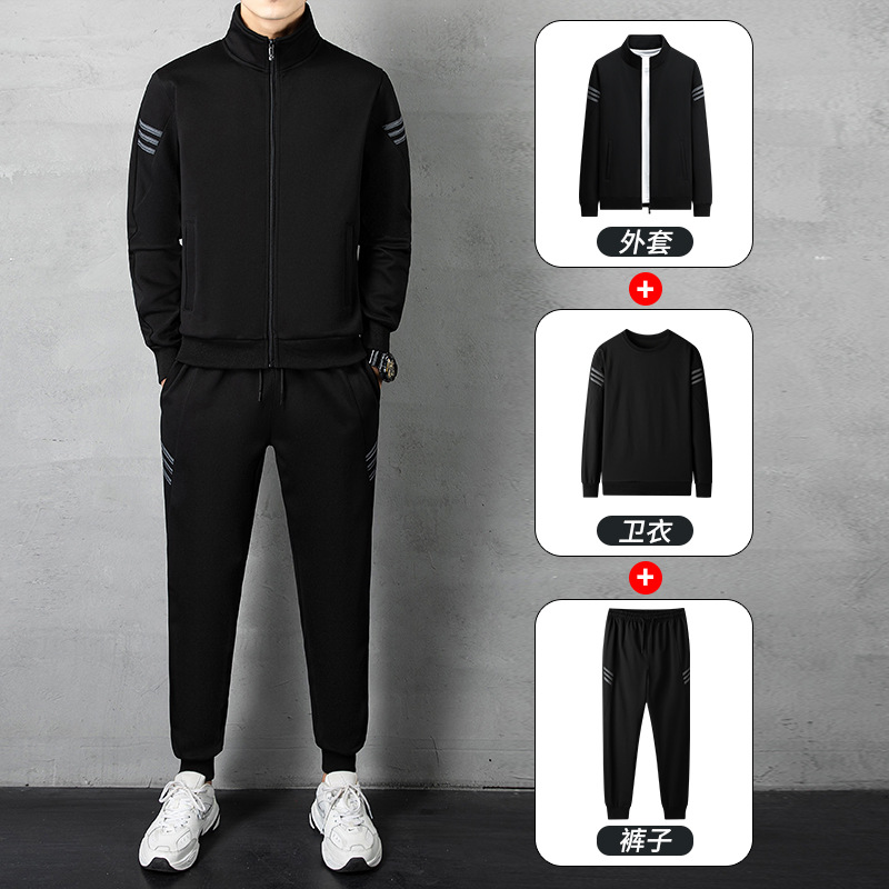 Traje deportivo hombres gordos primavera y otoño collar de pie ropa casual marca de moda hombres corriendo más tamaño suelto traje de tres piezas hombres