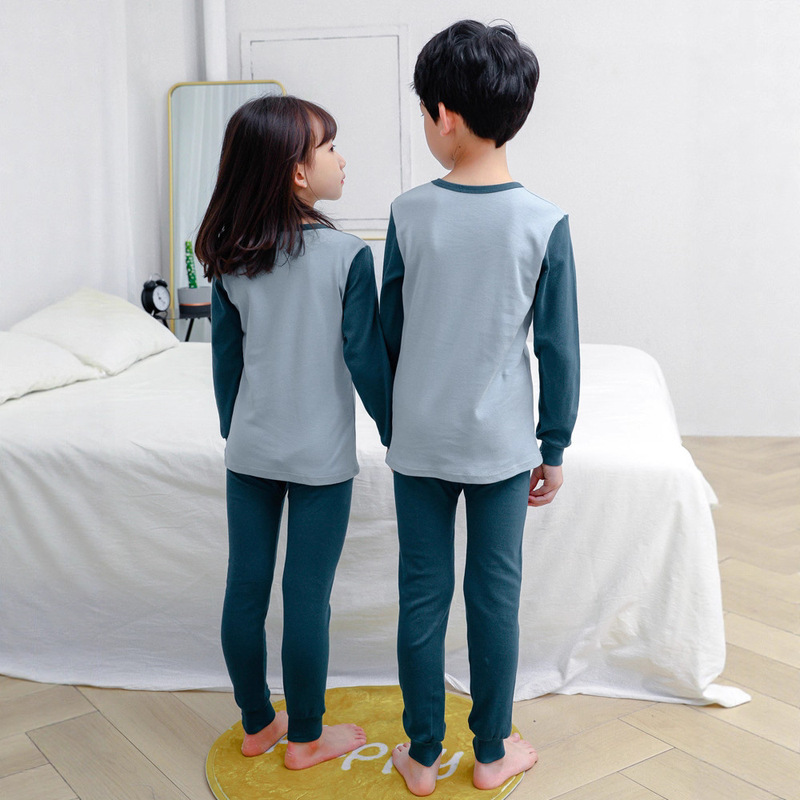 儿童睡衣纯棉中小童秋衣秋裤男童保暖内衣套装女童打底全棉毛衫冬|undefined