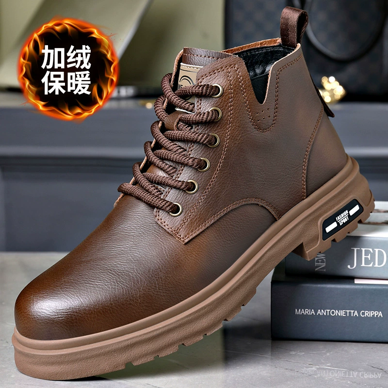 Брендовые ботинки Martin, мужские 2023, Новые осенне-зимние высокие ботинки на флисовой подкладке, популярные кожаные ботинки в британском стиле, мужские кожаные сапоги