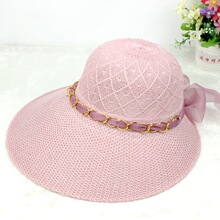 夏季防晒帽子女新款大檐遮阳帽金项链款瘦脸草帽沙滩帽户外太阳帽