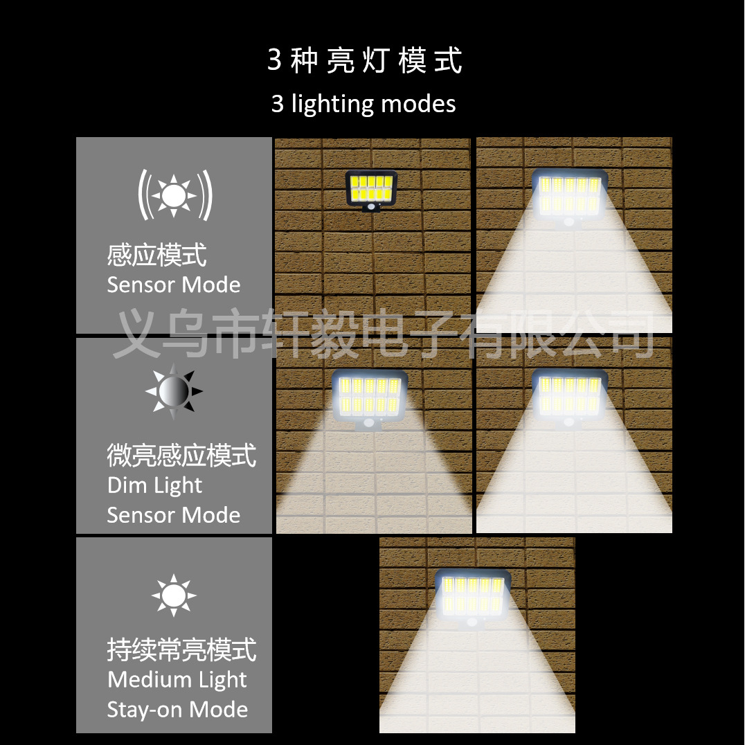 跨境56LED感应灯分体式太阳能灯防水100COB灯分离人体感应庭院灯详情2