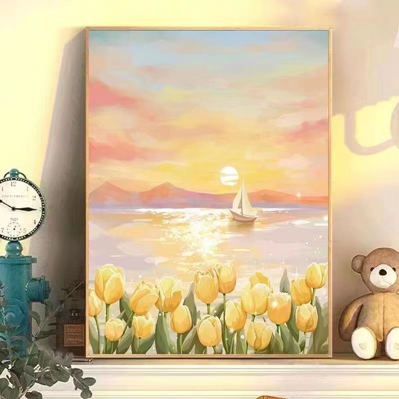 Pintura al óleo digital de bricolaje Rosa hecha a mano relleno de color pintura al óleo curación hecha a mano simple flor sala de estar pintura decorativa Generación de cabello