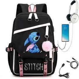 新星际宝贝stitch史迪仔史迪奇USB充电书包男女学生背包双肩背包