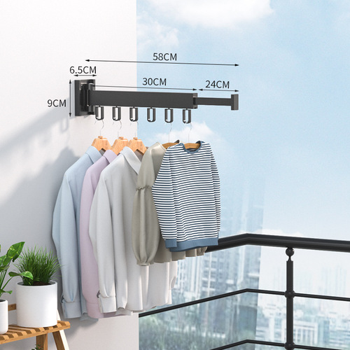 Space aluminum clothes drying rack balcony folding drying rack wall-mounted invisible clothes drying rod Ke rotating telescopic clothes rack