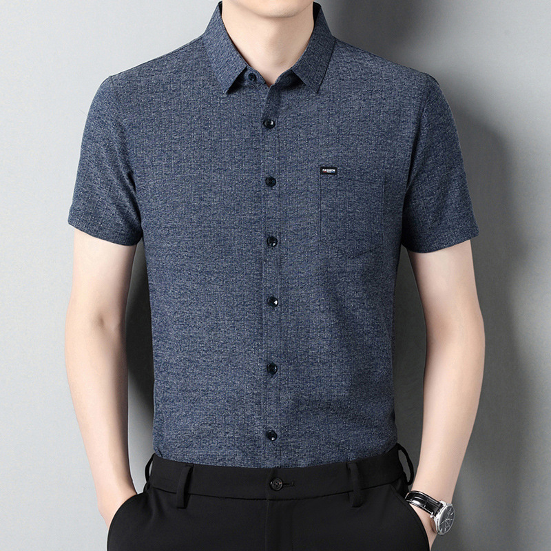 Direct Sale of Men's Short-Sleeved Silk Shirts for Summer, Loose-Fitting Linen Shirts for Middle-Aged Men, Dad's Style