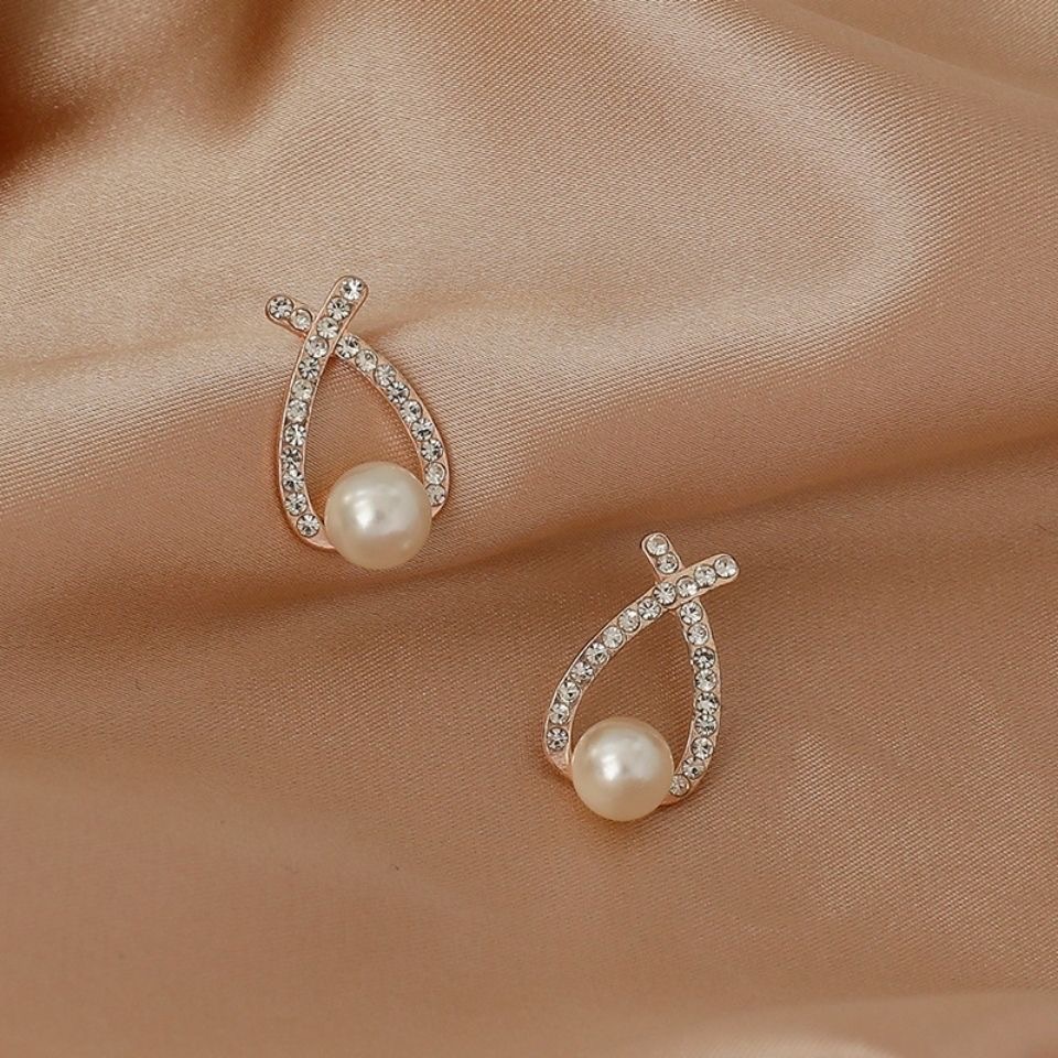 Alloy Ear Needle Material Sweet Flower Alloy Enamel Inlay Artificial Pearls Artificial Diamond Women's Drop Earrings Ear Studs